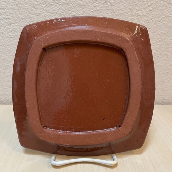 Plate, Square, Artist Made, Terra Cotta with Slip & Glaze. - Picture 5 of 6